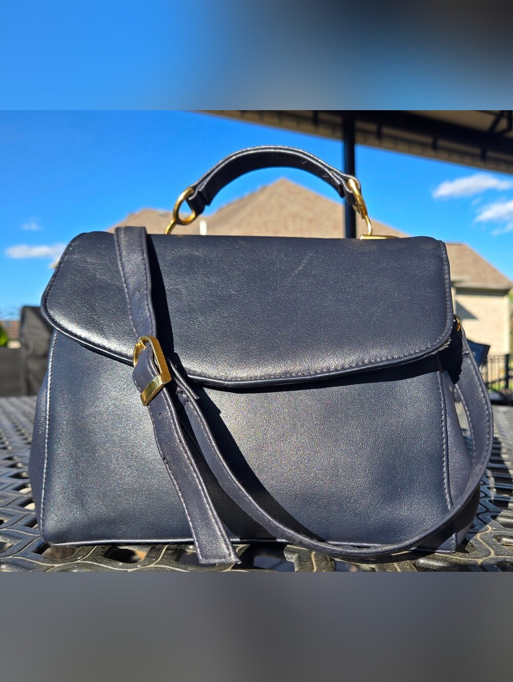 Vintage Croft & Barrow Navy Leather Top Handle Crossbody Bag Coach Soho Inspired